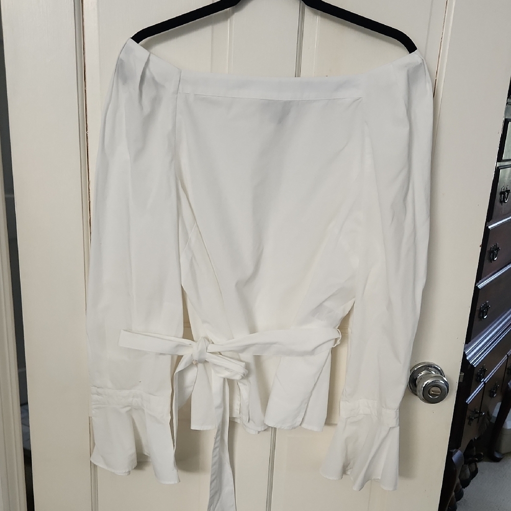 White Off-Shoulder Blouse with Tie Waist